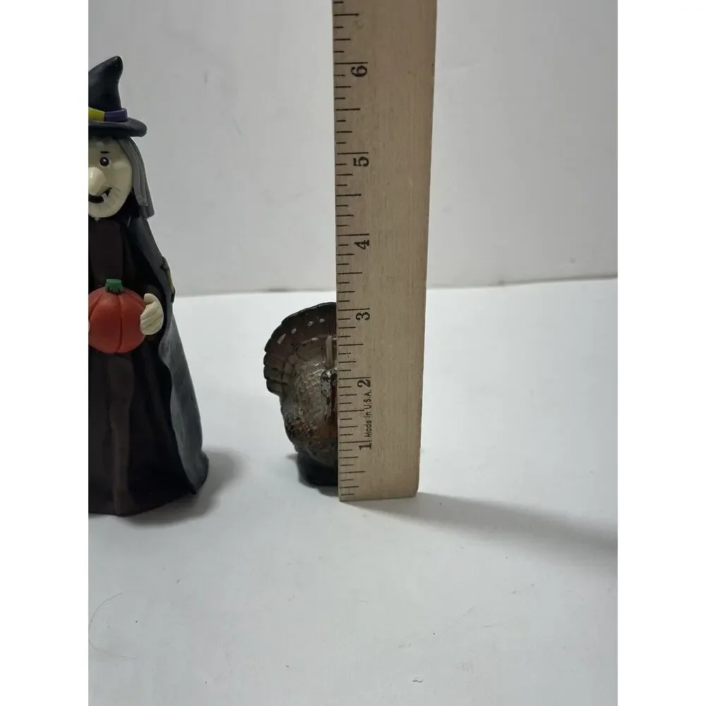 LOT Of 2 Halloween Decor - 1 Gurley Thanksgiving Turkey Candle + Clay Witch Doll